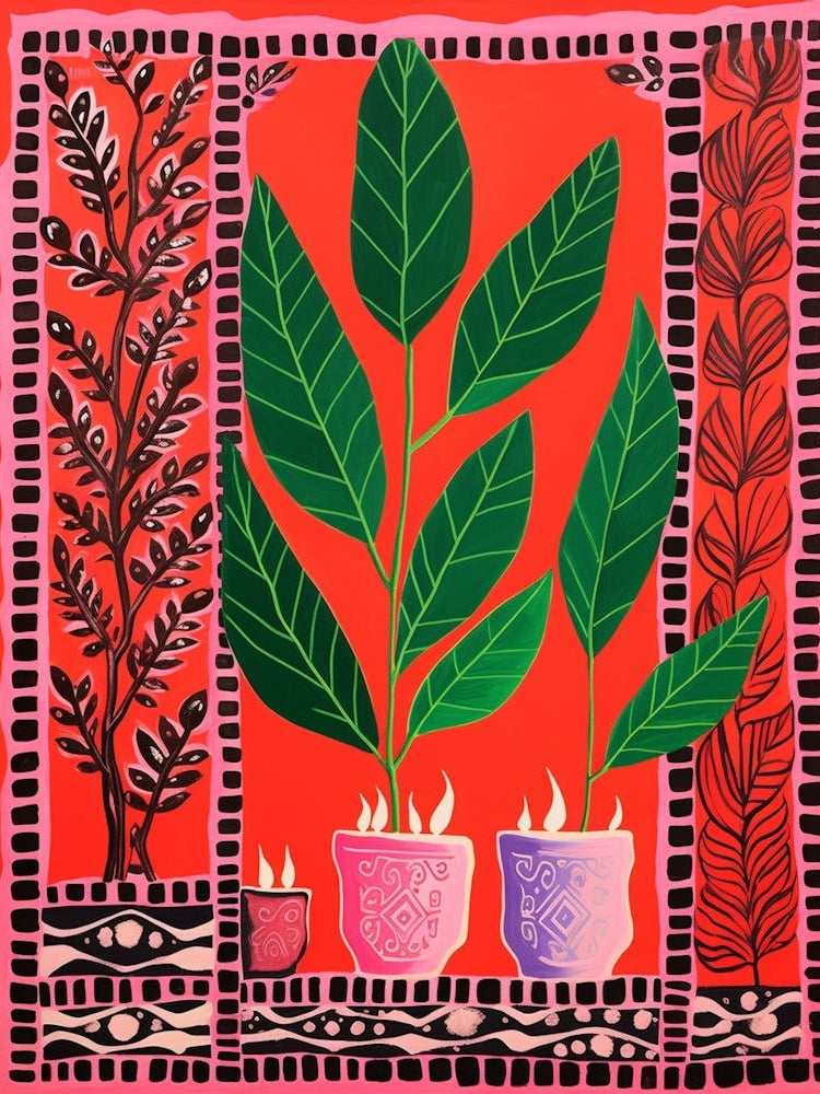 Pink And Red Plant Illustration Zz Plant Zamioculcas 1