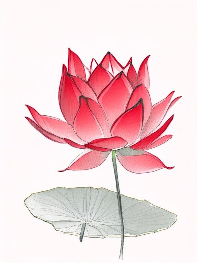Red Lotus Pencil Illustration 4