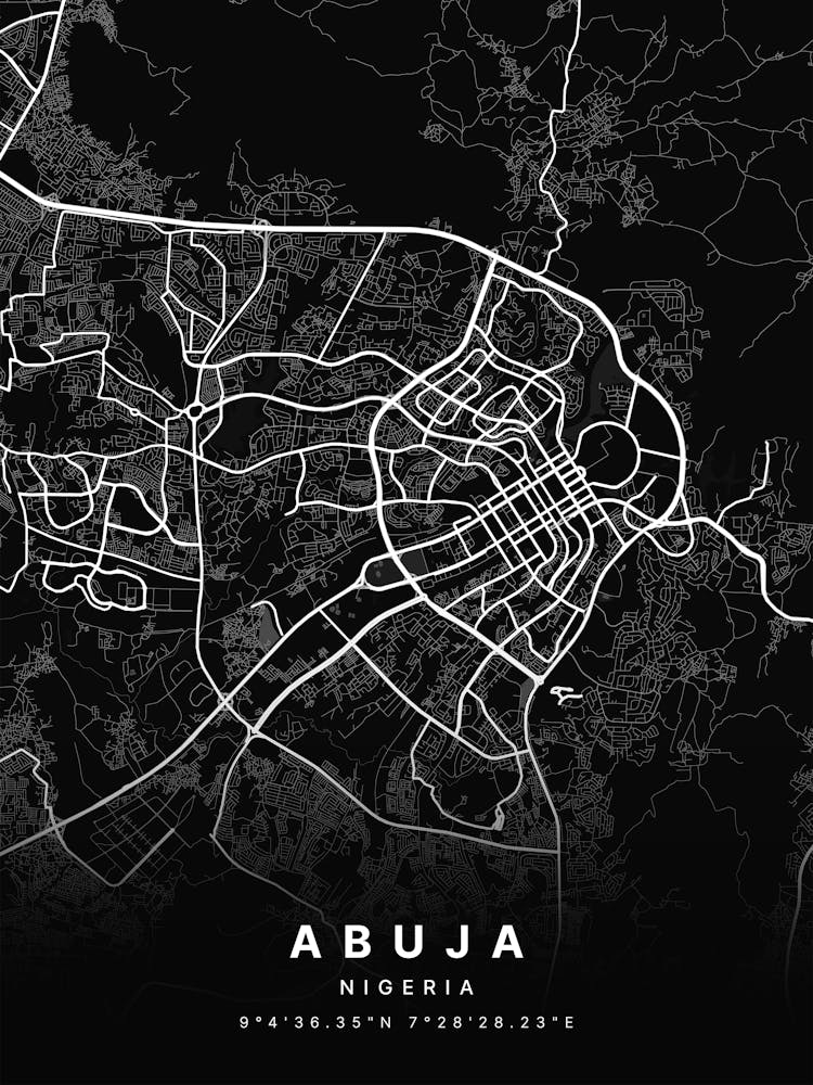 Abuja Federal Capital Territory Nigeria Zoomed Black Map