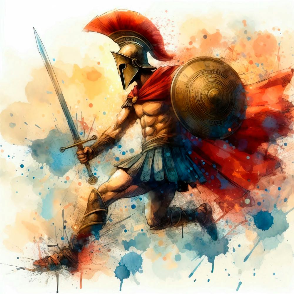 Spartan Greek Warrior In Watercolor 3