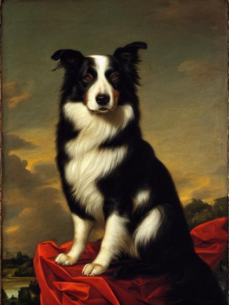 Border Collie Renaissance Portrait Oil Painting