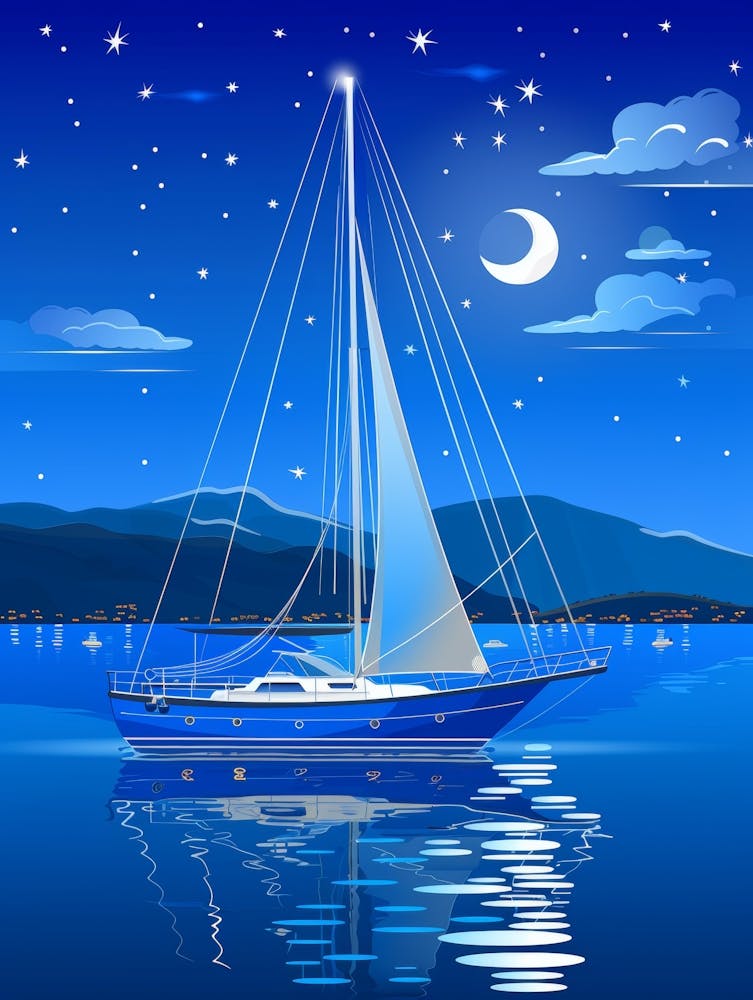 Sailing Boat At Night