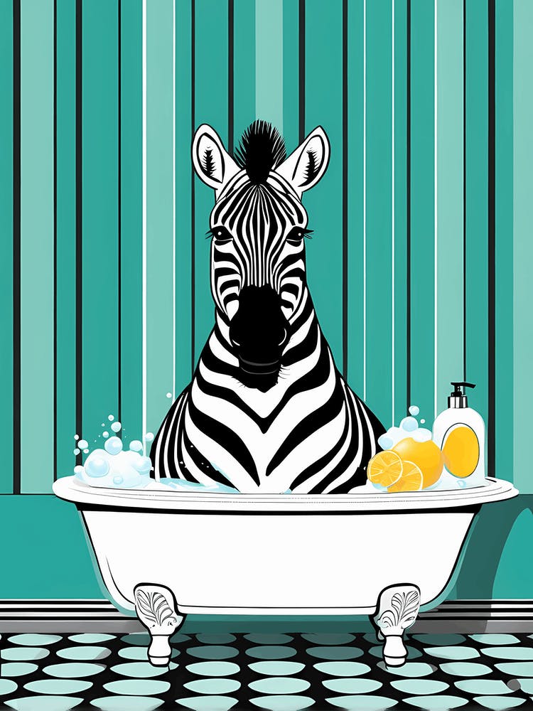 Zebra In A Bath Tub Flat Art Solid Back Ground Hand Drawn 649431623