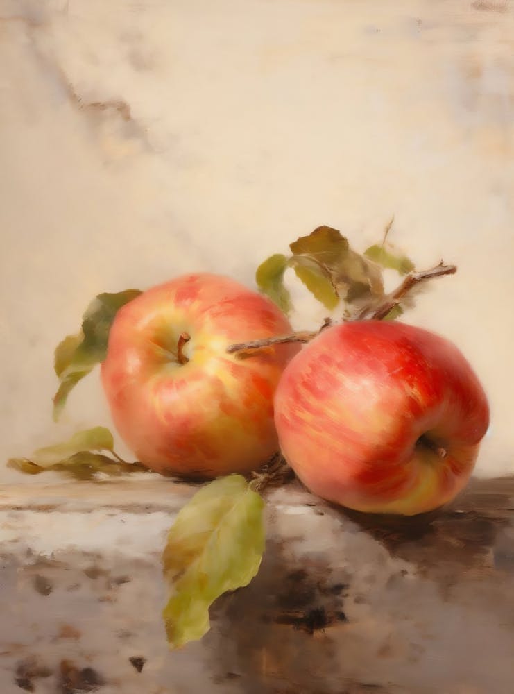 Apple Still Life Oil Painting, Vintage Fruit Print, Neutral Oil Painting, Country Kitchen Art, Vintage French Still Life, Farmhouse Wall Art