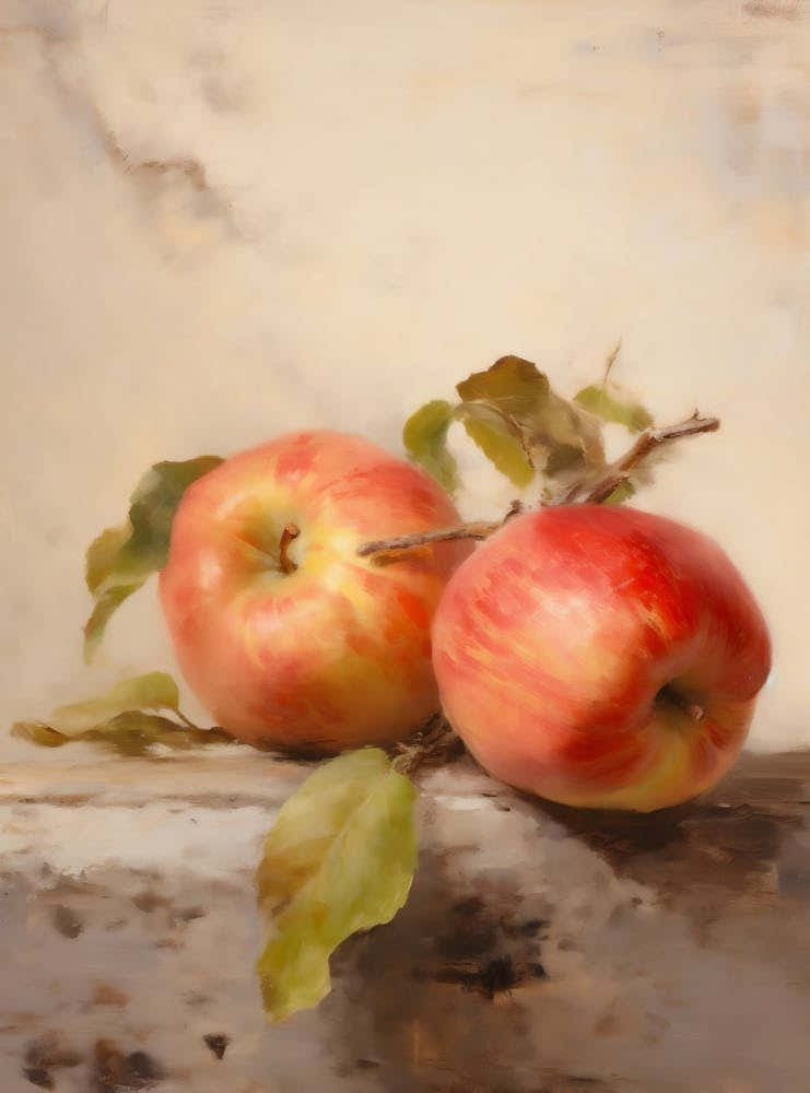 Apple Still Life Oil Painting, Vintage Fruit Print, Neutral Oil Painting, Country Kitchen Art, Vintage French Still Life, Farmhouse Wall Art