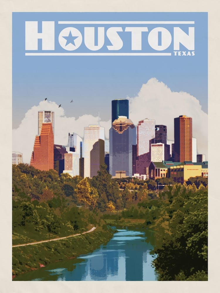 Houston Skyline Texas Travel Poster