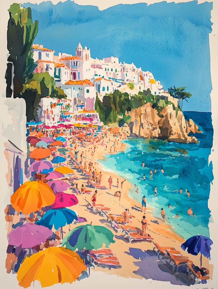 A Vibrant Watercolor Painting Of Ibiza