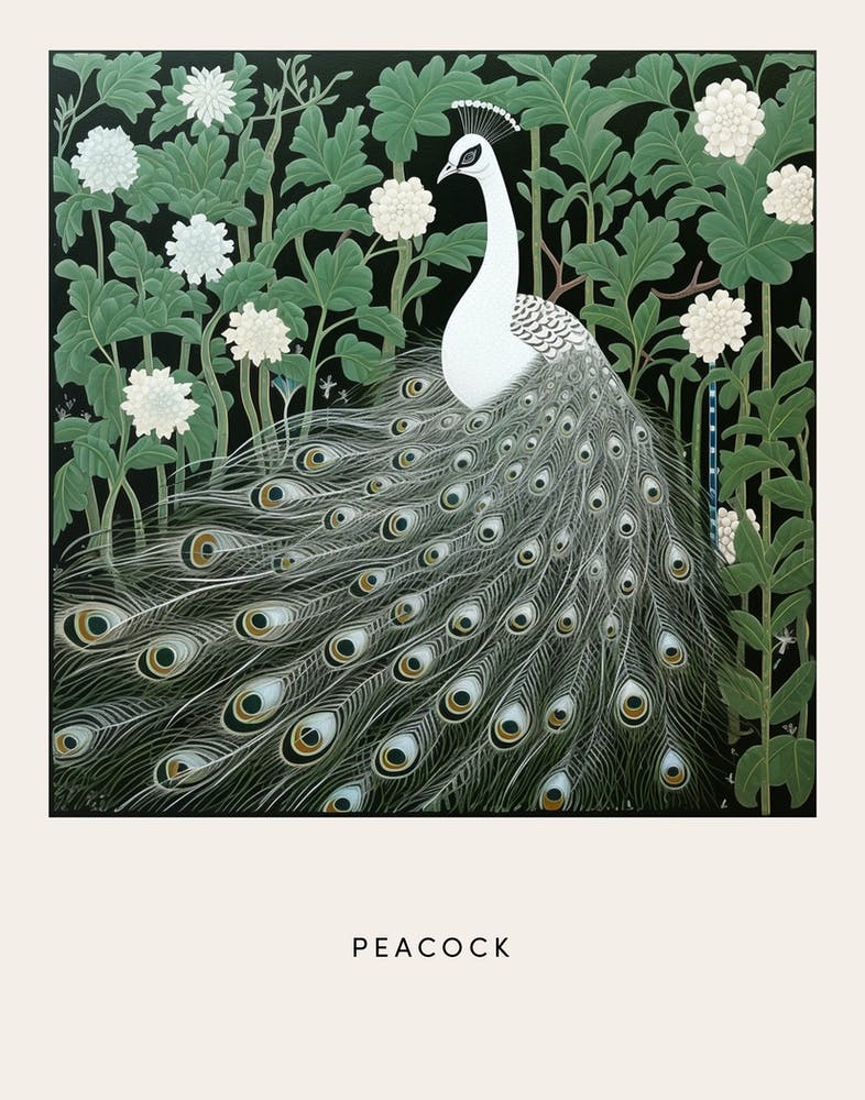 Peinture d'Oiseau Inspirée d'Ohara Koson Paon 7 Affiche
