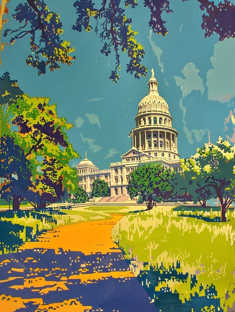 The Texas Colourful Blockprint State Capitol Austin Texas Colourful Blockprint 2