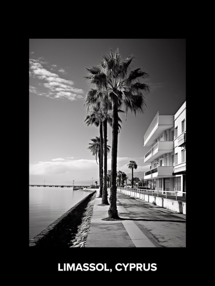 Poster Of Limassol, Cyprus, Mediterranean Black And White Photography Analogue 1