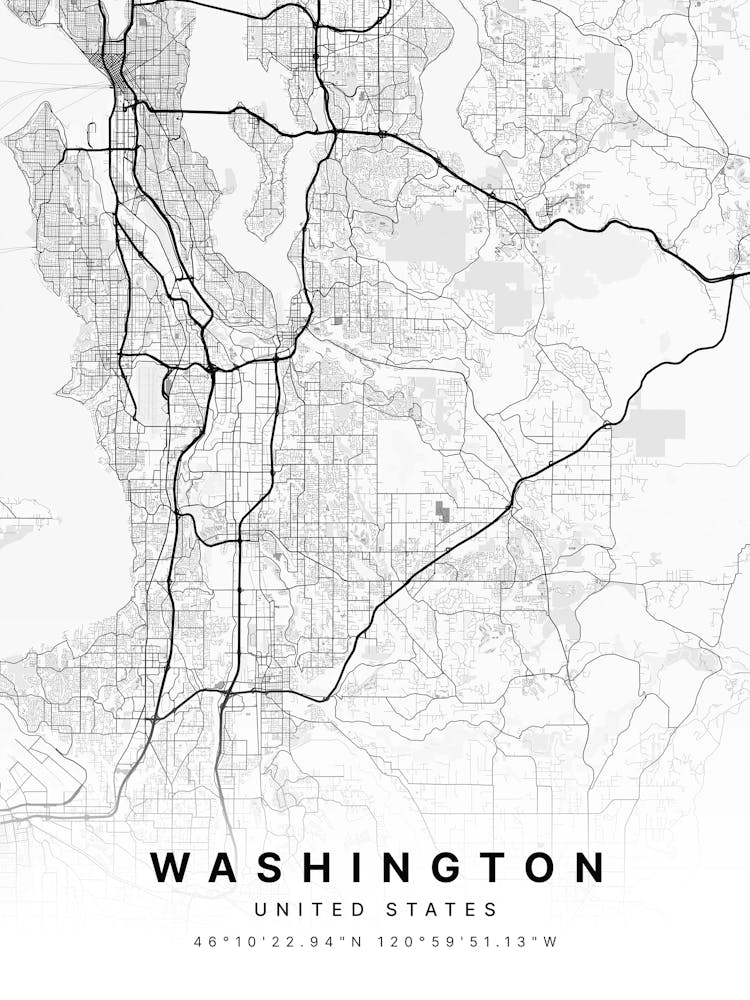Washington Usa White Map