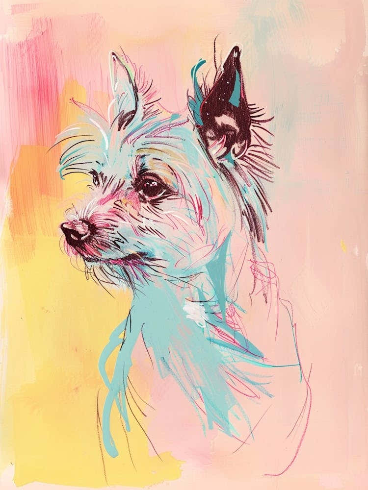 Chinese Crested Dog Pastel Line Watercolour Illustration  1