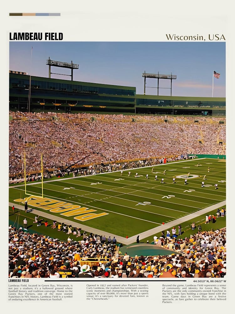 Lambeau Field Poster Green Bay Packers Wall Art Lambeau Print Lambeau Stadium Art Green Bay Decor Lambeau Stadium Photo