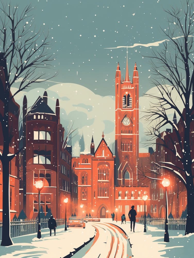 Winter Travel Night Illustration Manchester United Kingdom 1