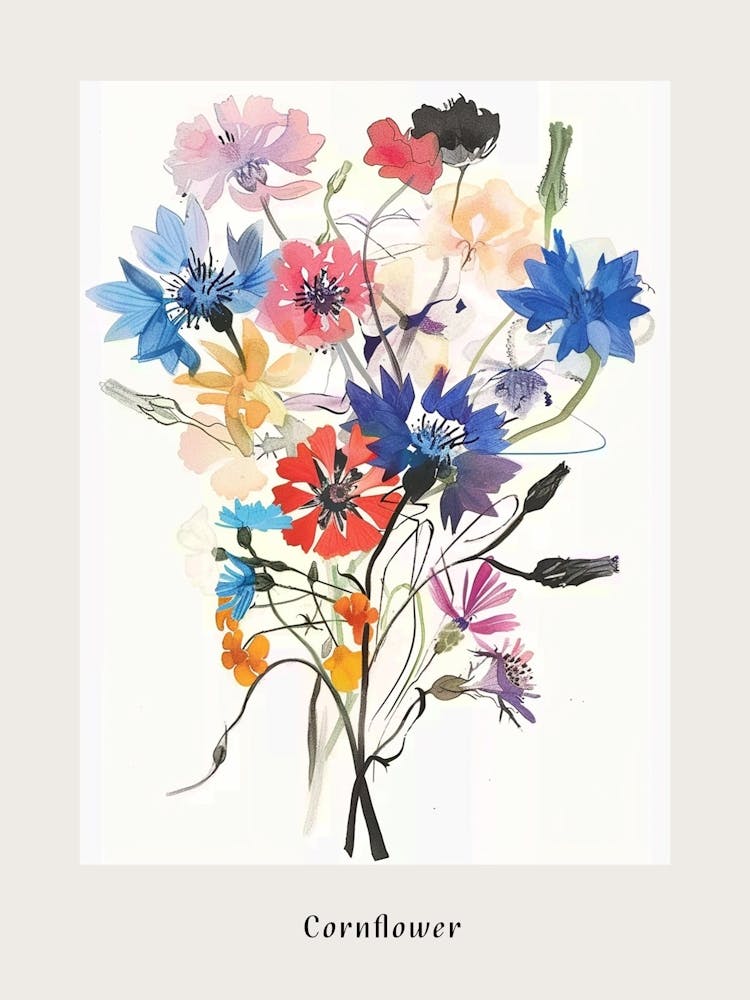 Cornflower 2 Collage Flower Bouquet Poster