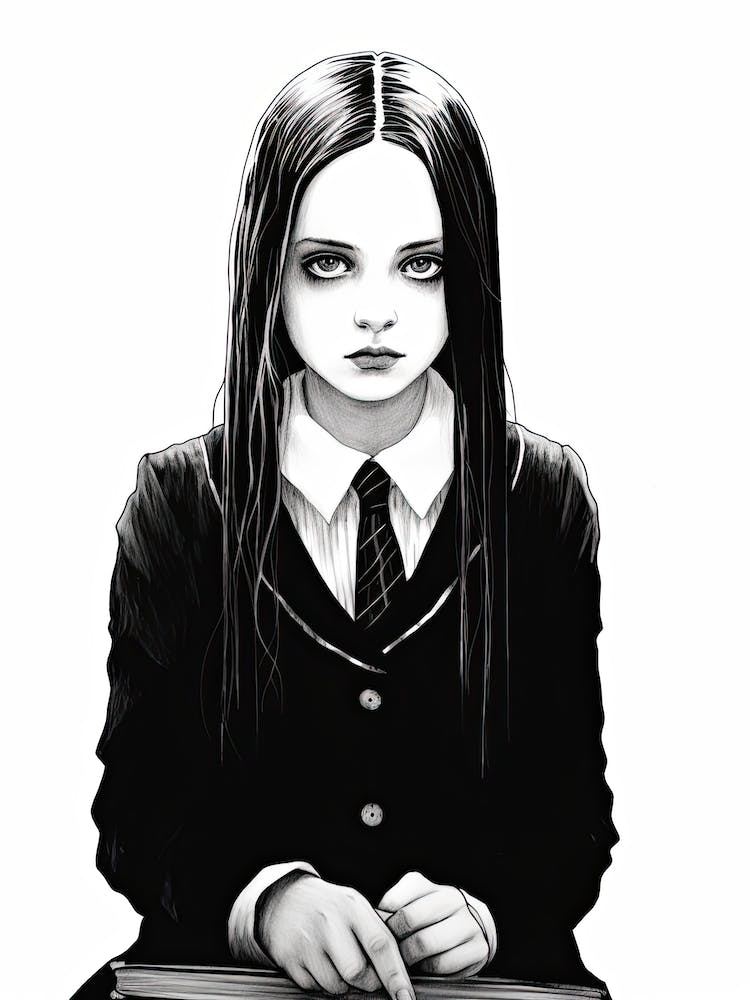 Portrait Of Wednesday Addams World Line Art 3 Fan Art