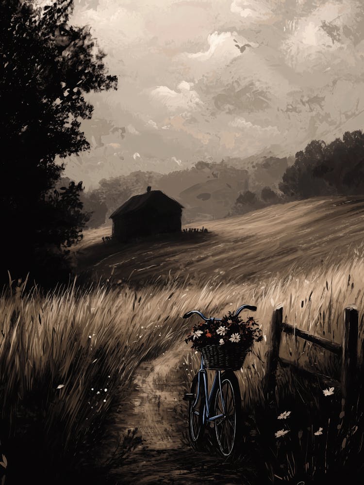 Vintage Countryside Escape, Serene Rural Landscape Poster