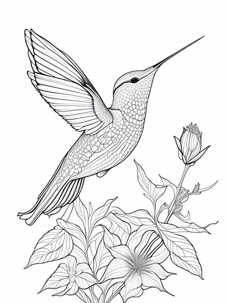 Anna S Hummingbird William Morris Line Drawing 2