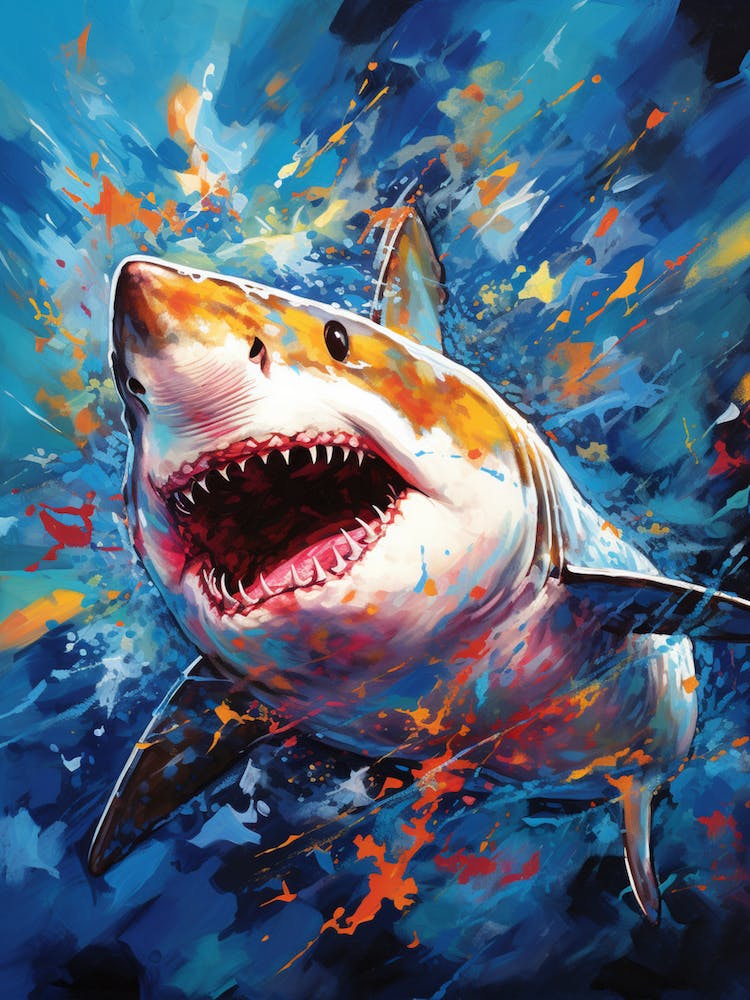  A Shark With Jaw Vibrant Paint Splash 1