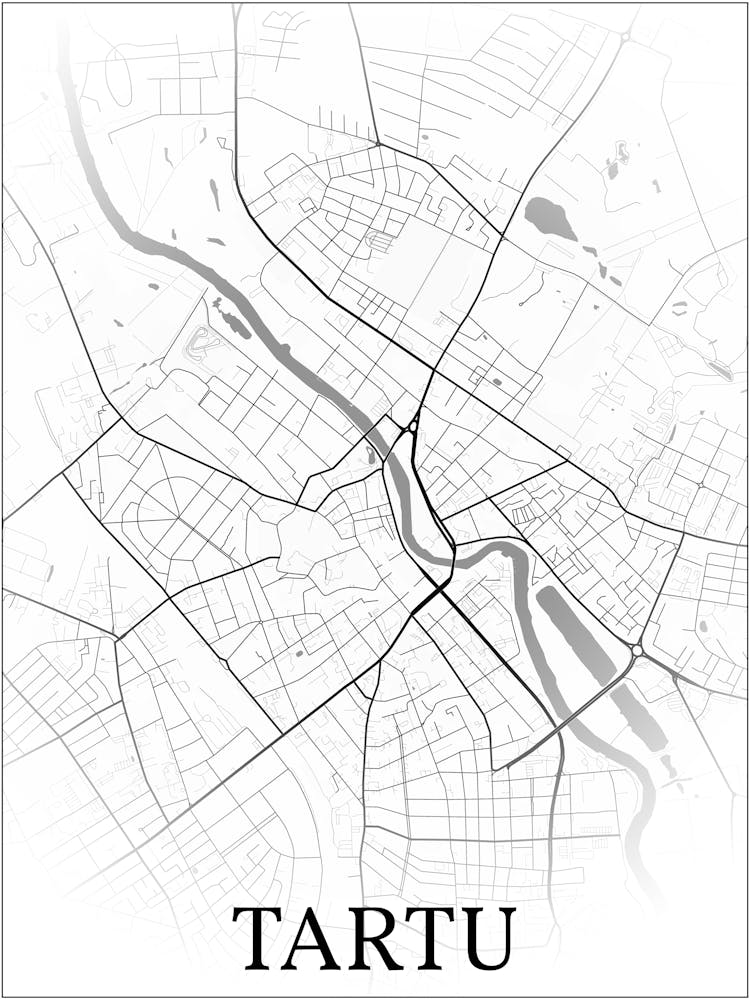 Tartu, Estonia, City Map, Black And White Fade Design