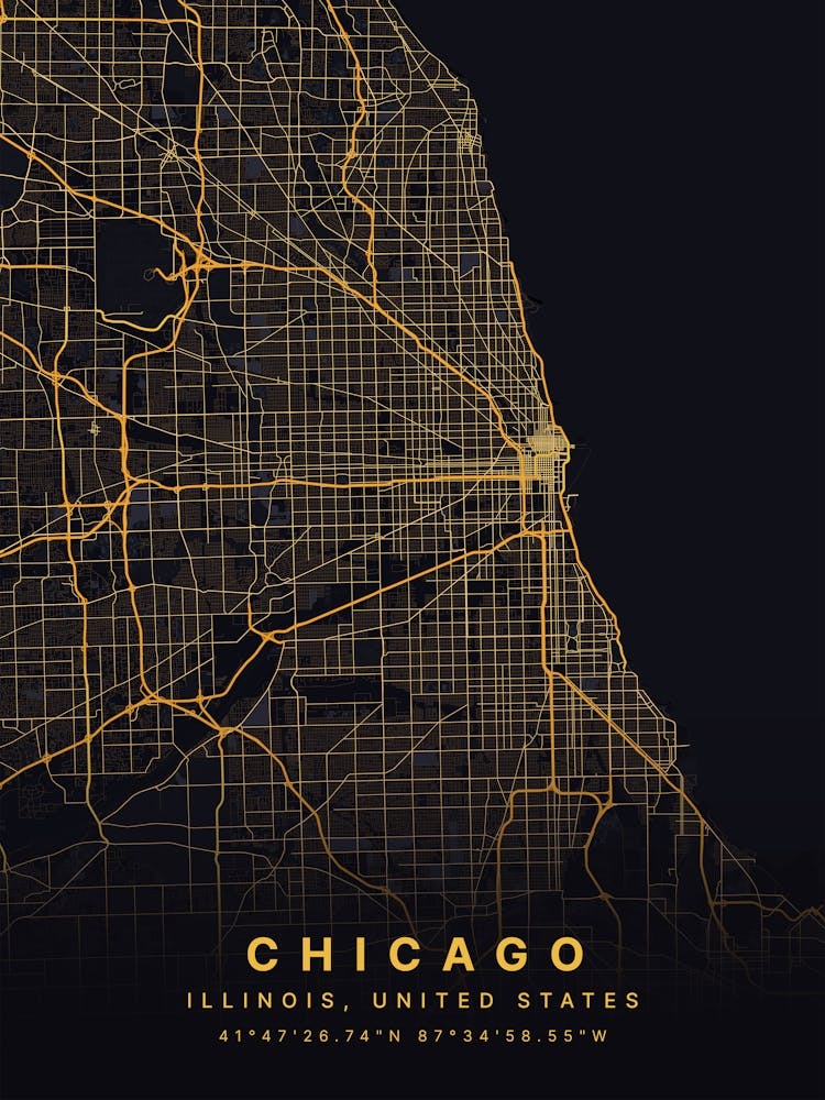 Chicago Illinois USA Carte Noir et Or