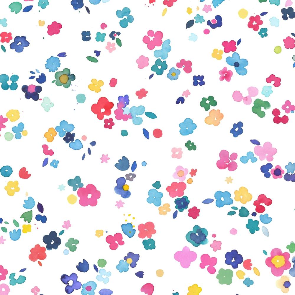 Ditsy Flowers Multi White 2 Square