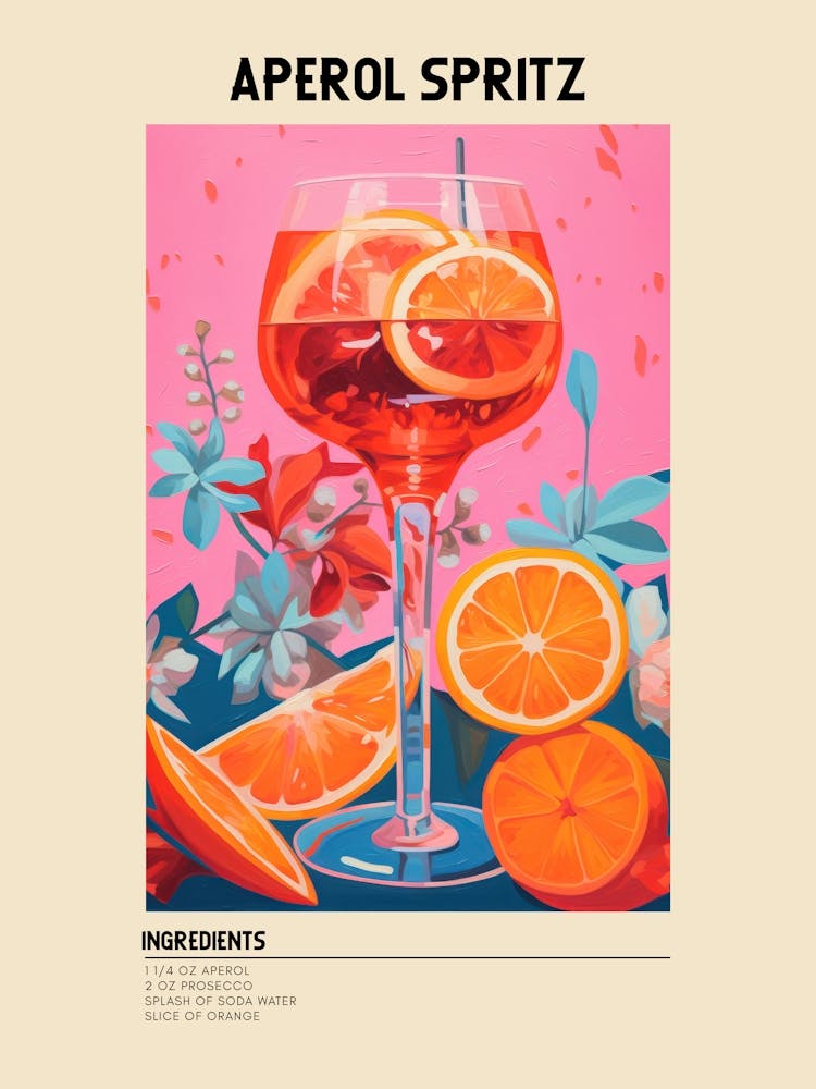 Aperol Spirtz Cocktail Ingredients Poster