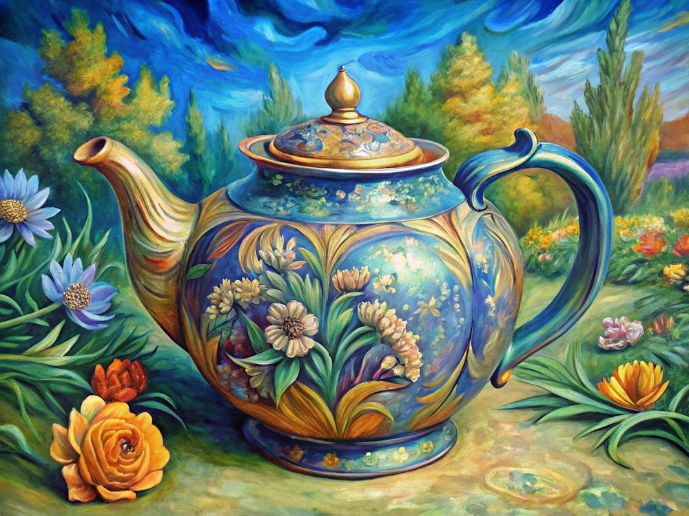 Van Gogh A Classic Teapot With A Floral Design In
