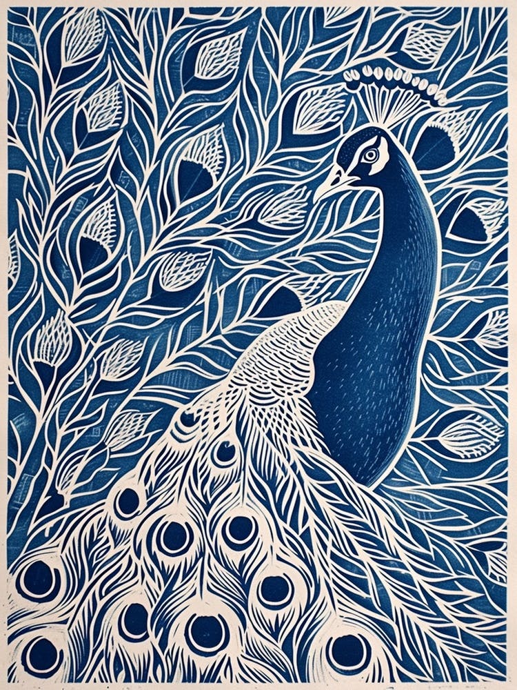 Peacock Pattern Linocut Inspired 2