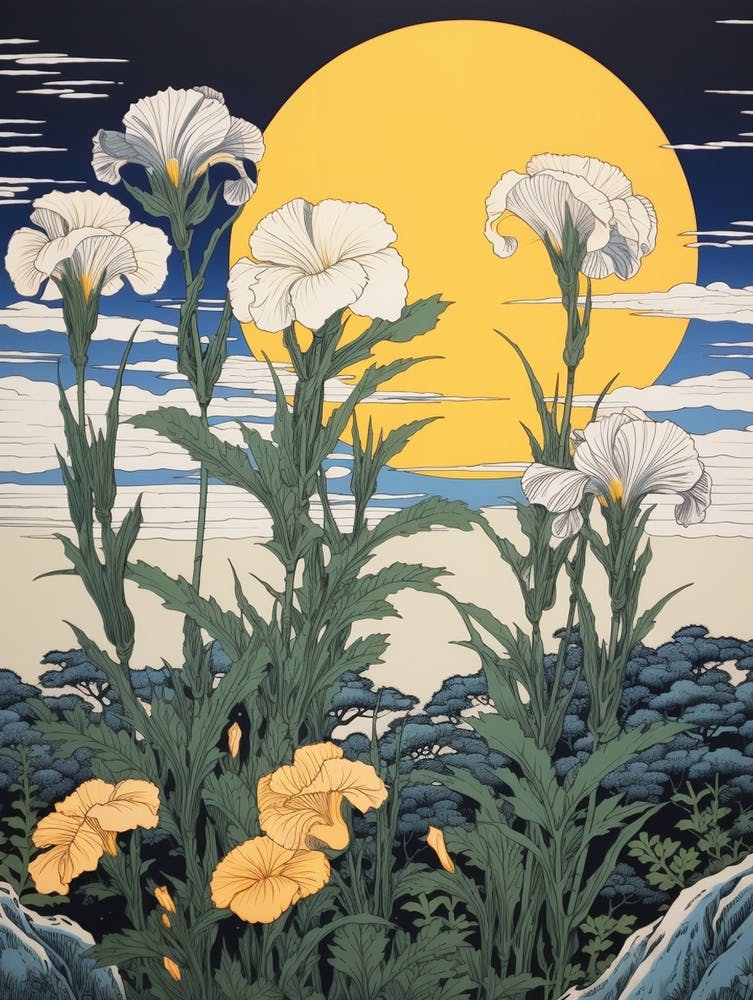 Hanashobu Japanese Water Iris 3 Vintage Botanical Woodblock