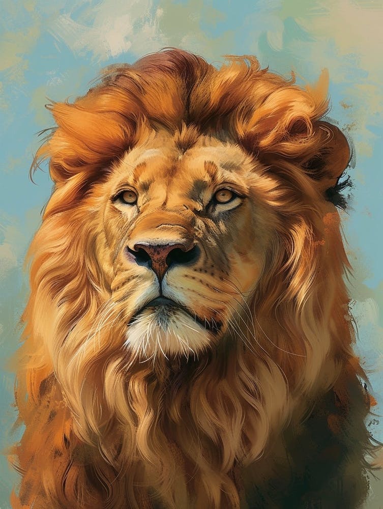 Barbary Lion Portrait Close Up Illustration 2