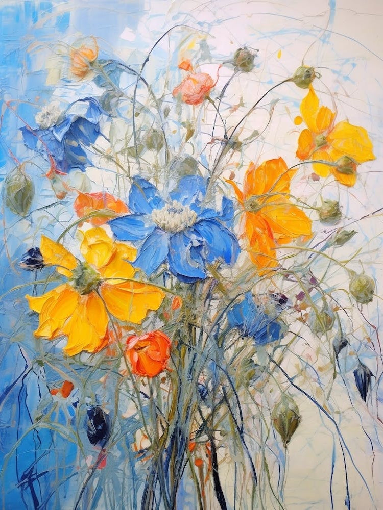 Abstract Flower Painting Love In A Mist Nigella 2