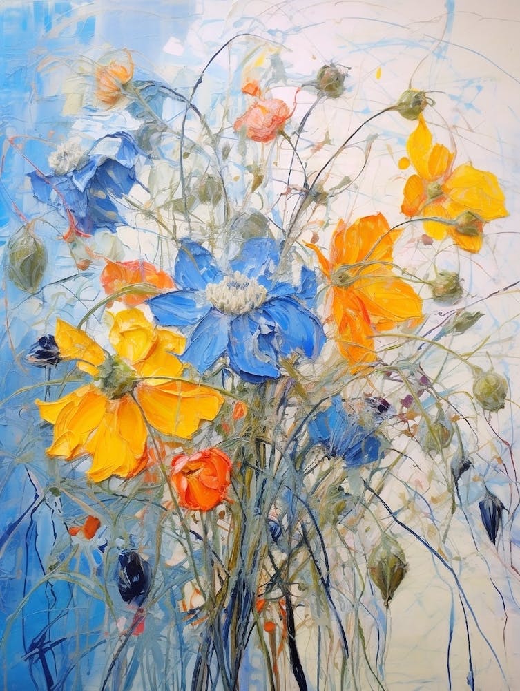 Abstract Flower Painting Love In A Mist Nigella 2