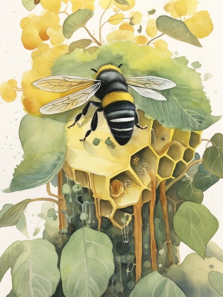 Eastern Carpenter Bee Beehive Watercolour Illustration 3