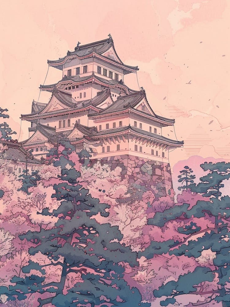 Himeji Japan 2 Retro Illustration