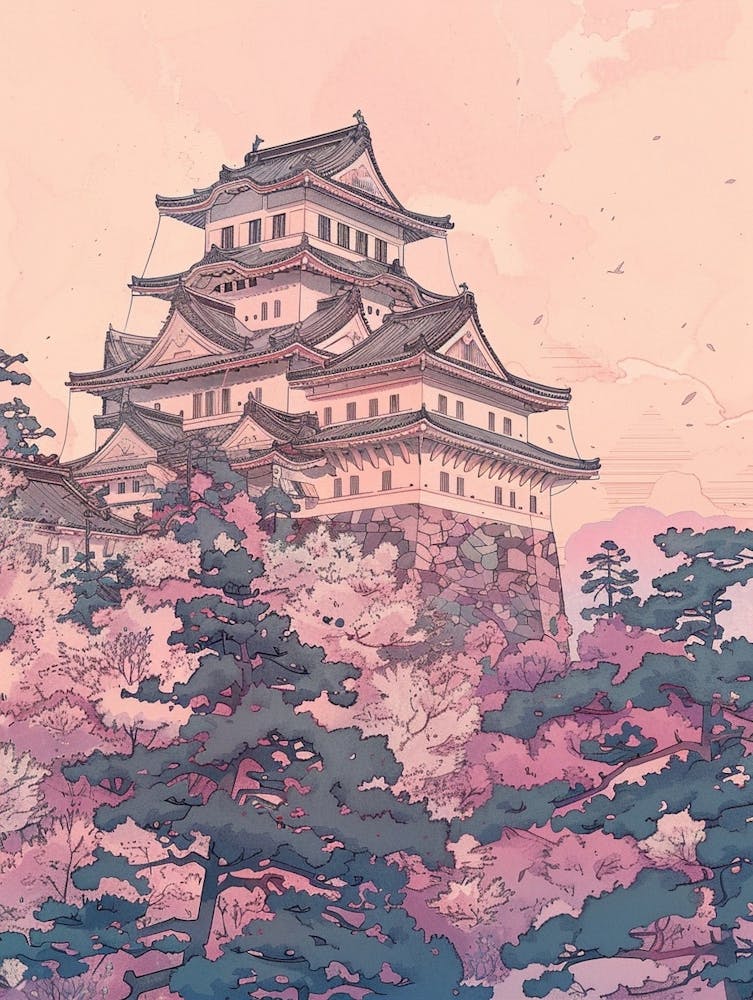 Himeji Japan 2 Retro Illustration