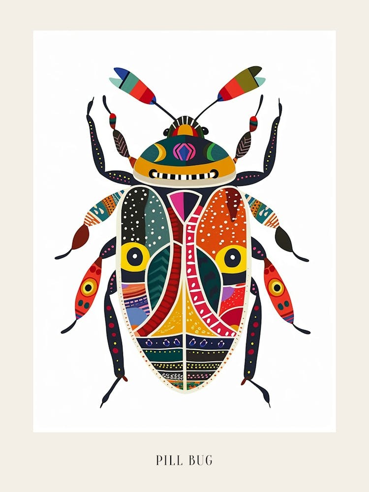 Colourful Insect Illustration Pill Bug 5 Poster