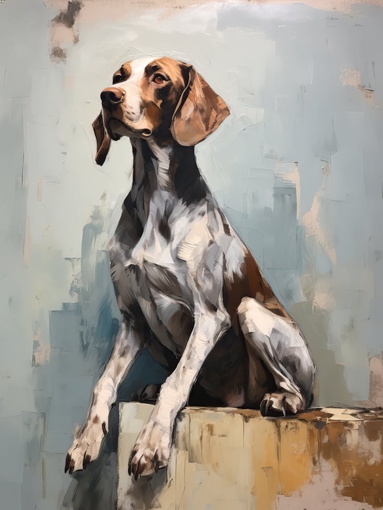 Pointer Dog, Painting In Light Teal And Brown 3