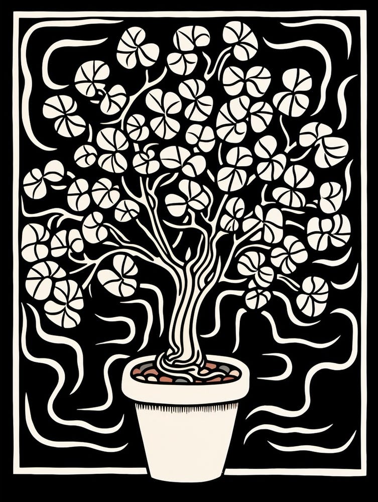 B&W Plant Illustration Jade Plant 1