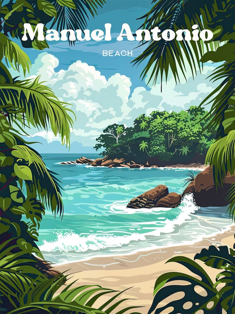 Manuel Antonio Beach Costa Rica Island Digital Travel Illustration
