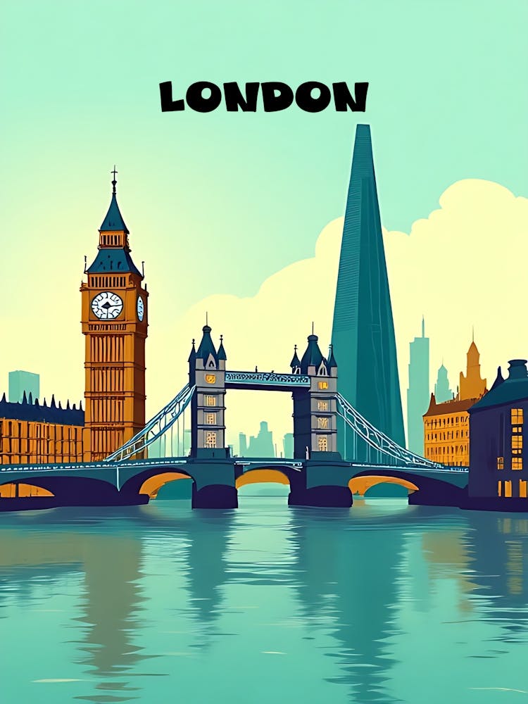 London Digital Art Vintage Travel Poster 02