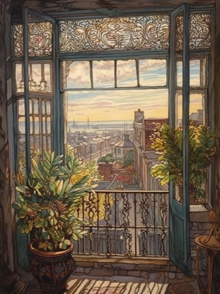A Window View Of San Francisco In The Style Of Art Nouveau 4