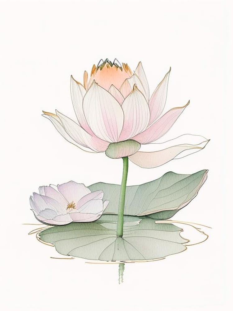 Blühende Lotusblume im See Bleistiftillustration 4