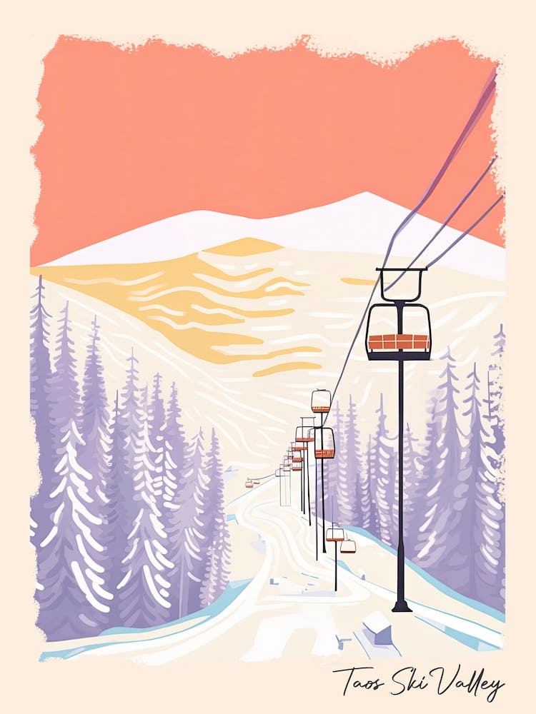 Poster Of Taos Ski Valley   New Mexico, Usa, Ski Resort Pastel Colours Illustration 1
