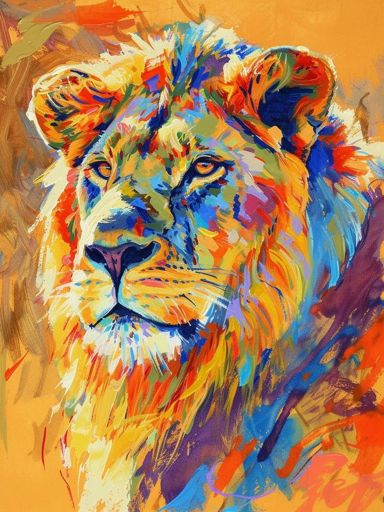 Masai Lion Lion In Different Seasons Fauvist Painting 4
