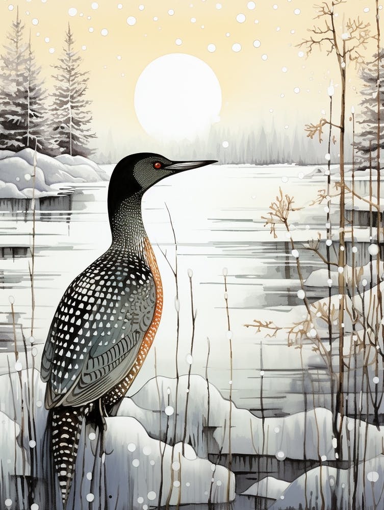 Winter Bird Painting Common Loon 1