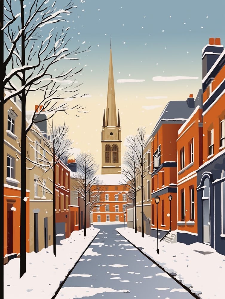 Retro Winter Illustration Bath United Kingdom 1