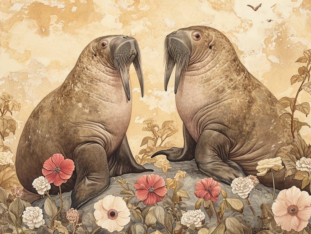Floral Animal Illustration Walrus 1