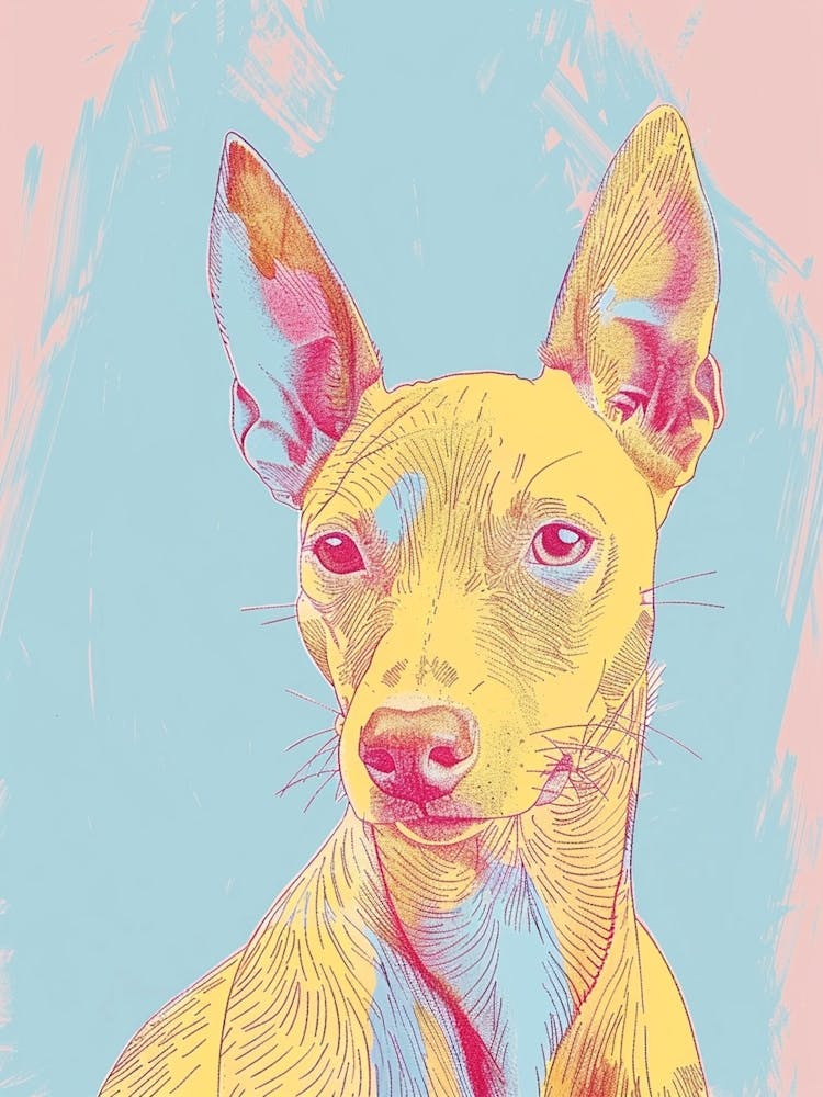 Pastel Xoloitzcuintli Hairless Dog Pastel Line Illustration  2