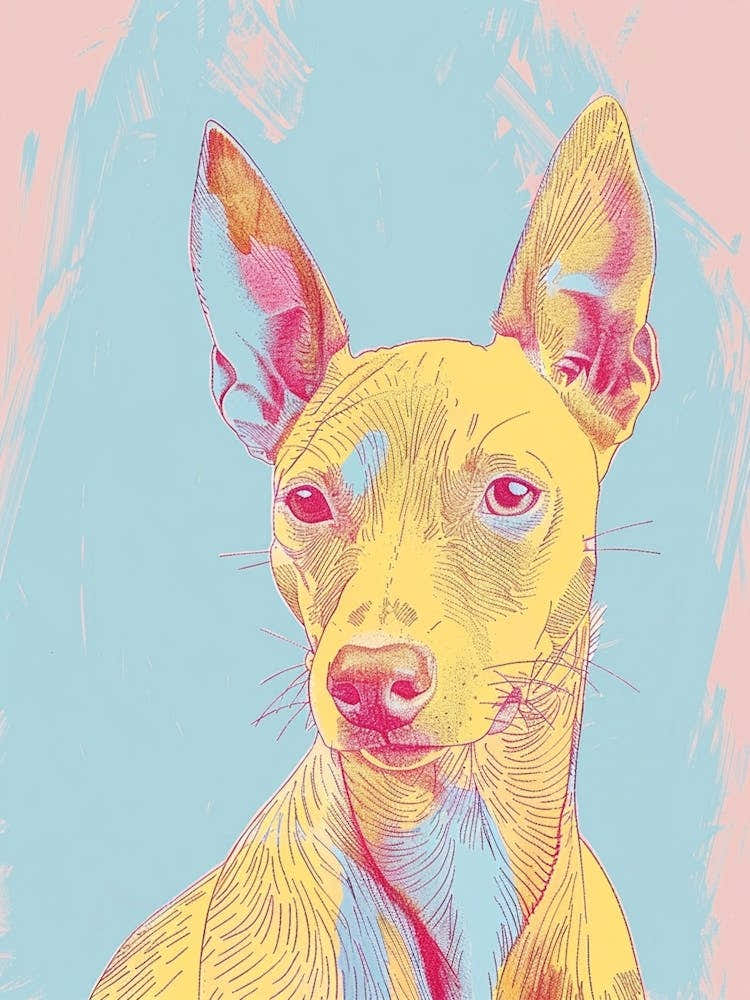 Pastel Xoloitzcuintli Hairless Dog Pastel Line Illustration  2